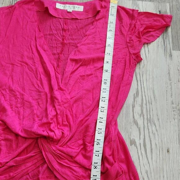 Trina Turk Top Petite Small Hot Pink V Neck Silky Cap Sleeves - Picture 6 of 6